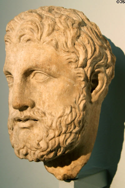 Portrait head perhaps an ancestor of Mausollos from Mausoleum at Halikarnassos (c350 BCE) Bodrum, Turkey at British Museum. London, United Kingdom.