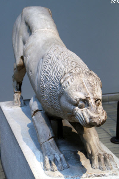 Crouching lioness sculpture guarding Nereid Monument (390 BCE-380 BCE) but may predate the building at British Museum. London, United Kingdom.