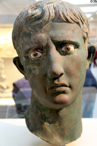 Bronze head from larger the life statue of Augustus (c27-25 BCE) prob. made in Egypt, found in Meroe, Sudan at British Museum. London, United Kingdom.