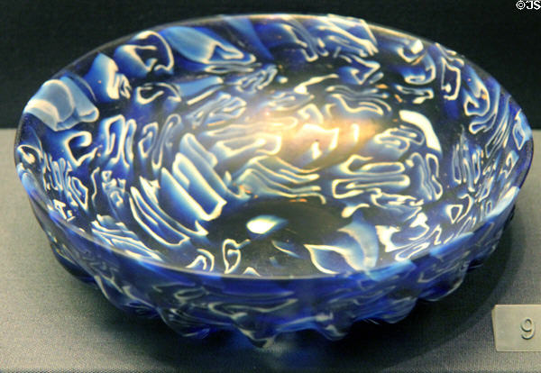 Roman era pillar-molded blue glass bowl (1stC CE) imported to Britain prob. from Italy at British Museum. London, United Kingdom.