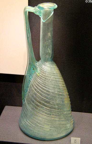 Roman era glass flagon (1stC CE) found in Cambridgeshire at British Museum. London, United Kingdom.