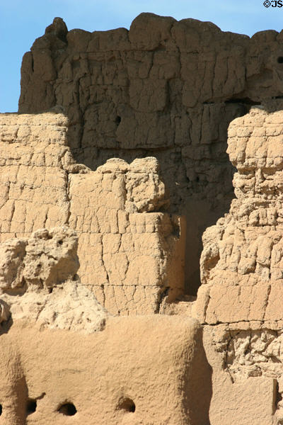 Casa Grande Ruins National Monument details of how mud was poured in place by Hohokam villagers. Casa Grande, AZ.