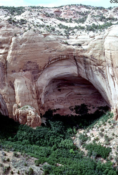 Navajo National Monument overview of cave with ancient village. AZ.