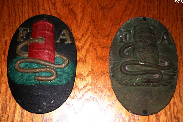 Plaques used to identify subscription to various private fire services in Hall of Flame. Phoenix, AZ.