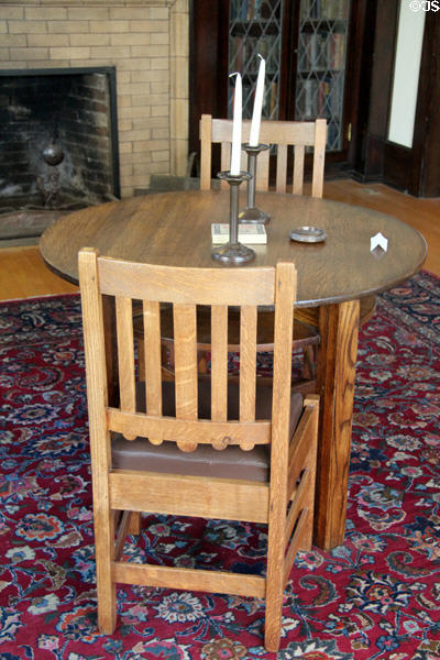 Arts & Crafts oak parlor table (1900-20) by Grand Rapids Furniture Co. & chairs in Corbett House at Tucson Museum of Art. Tucson, AZ.