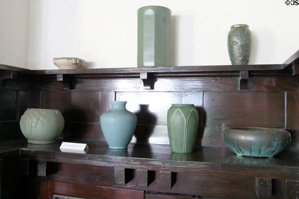 Collection of Arts & Crafts era pottery in Corbett House at Tucson Museum of Art. Tucson, AZ.