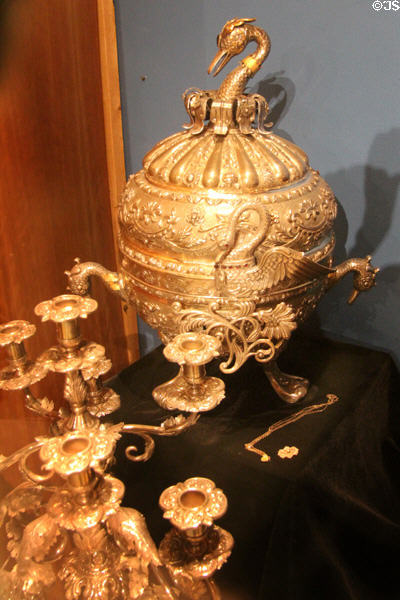 Spanish colonial silver vessel with bird heads (c17thC) probably from Peru via Argentina collection at Arizona History Museum. Tucson, AZ.