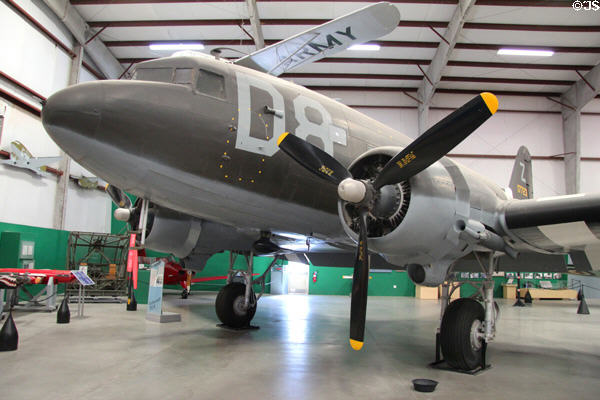 Nose of Douglas Skytrain C-47 transport (1935-1990s) was military version of DC-3 at Pima Air & Space Museum. Tucson, AZ.