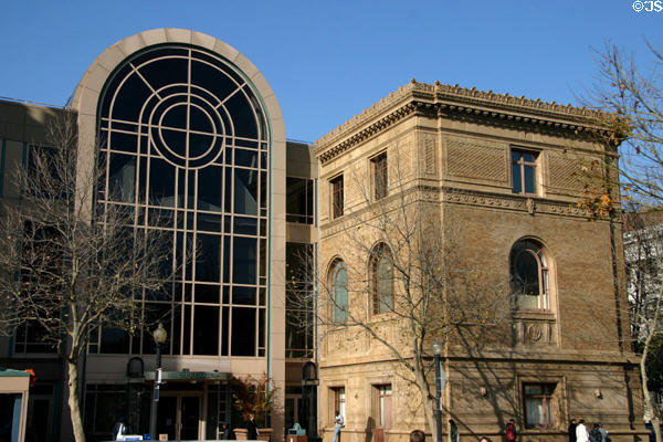 Sacramento Public Library (1915-18) (828 I St.) with Tsakopoulos Library Galleria addition (1991-2). Sacramento, CA. Style: Florentine Renaissance. Architect: Loring P. Rixford. On National Register.