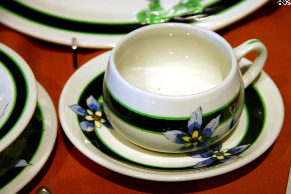 Union Pacific Railroad Columbine pattern coffee cup (1930s) at California State Railroad Museum. Sacramento, CA.