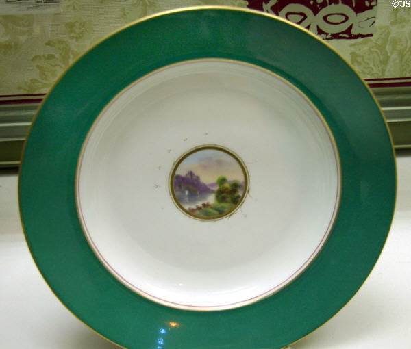 Plate with western river motif at California State Railroad Museum. Sacramento, CA.