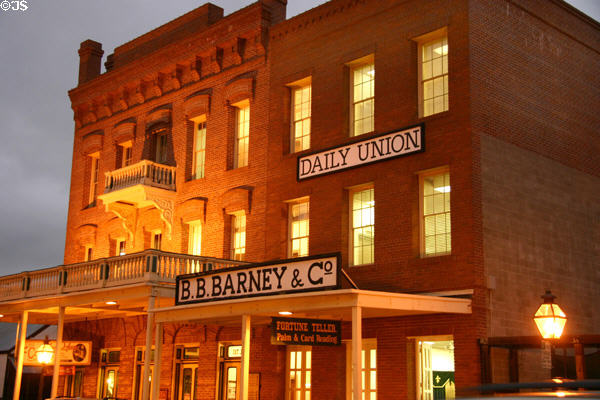 Daily Union building in Old Sacramento at night. Sacramento, CA.