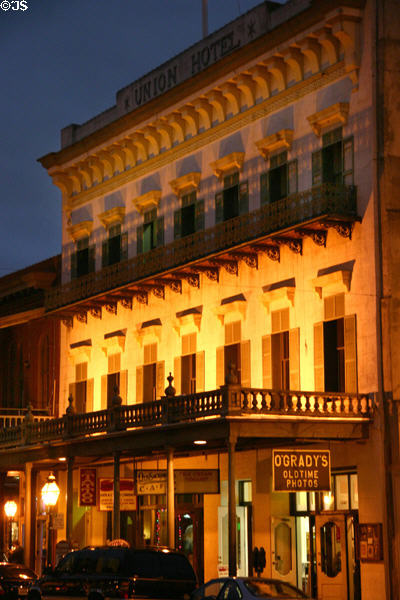 Union Hotel (c1852) originally the Veranda Hotel in Old Sacramento at night. Sacramento, CA.