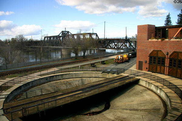 Central Pacific roundhouse & I Street Bridge in Old Sacramento. Sacramento, CA.
