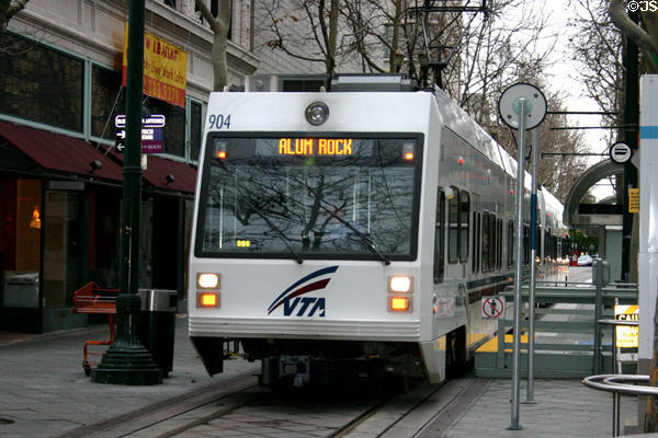 VTA Streetcar on First Street Transit Mall. San Jose, CA.
