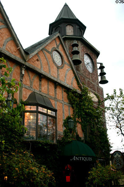 Bell tower above antique store. Solvang, CA.