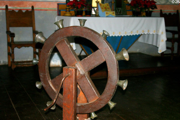 Small bells to signal the start of mass in La Purisima Mission church. Lompoc, CA.