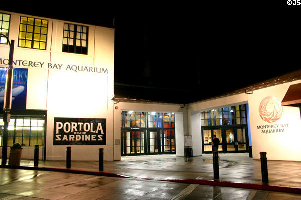 Monterey Bay Aquarium entrance at night. Monterey, CA.