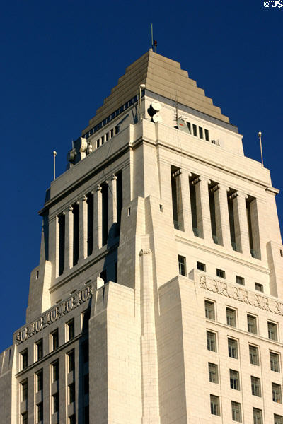 Detail of top of Los Angeles City Hall. Los Angeles, CA.