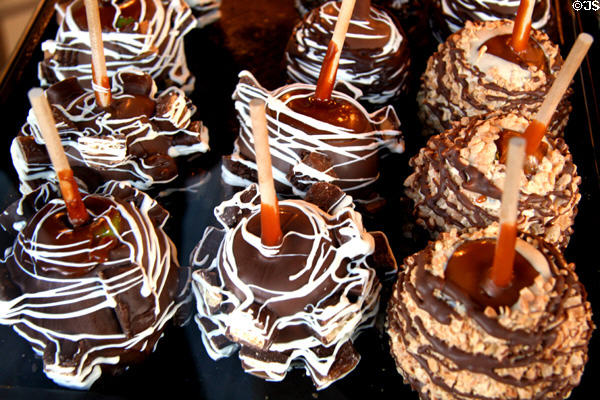 Candied apples in shop at Shoreline Village. Long Beach, CA.