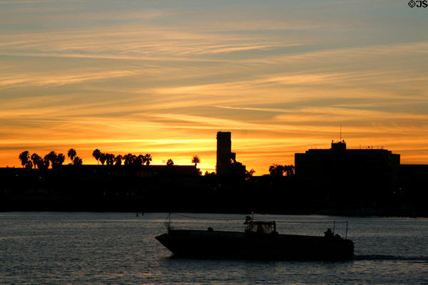 Sunset over Long Beach Harbor. Long Beach, CA.
