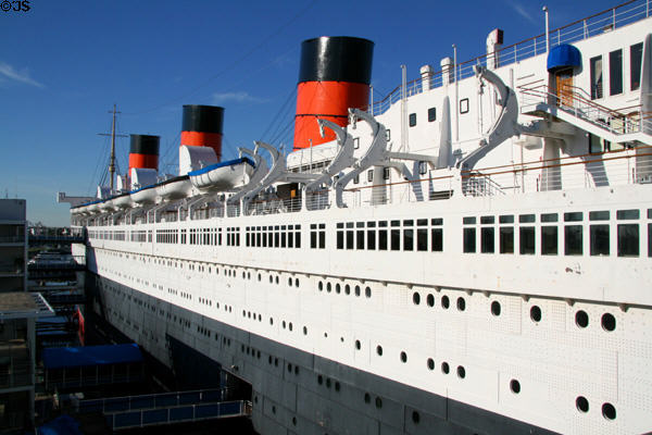 Stern to bow view of Queen Mary. Long Beach, CA.