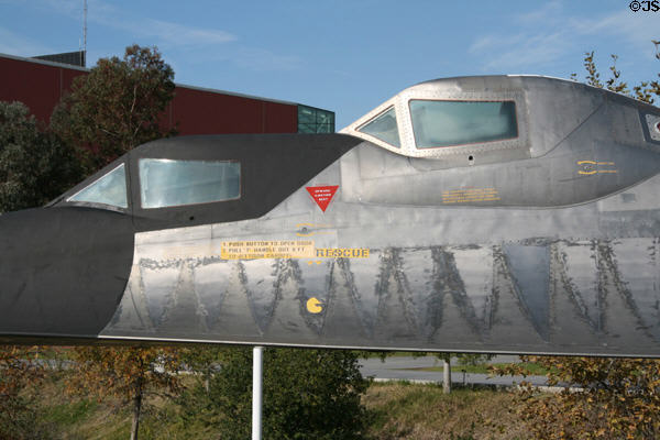 Doubled cockpits of A-12 Blackbird painted black to cut glare. Los Angeles, CA.