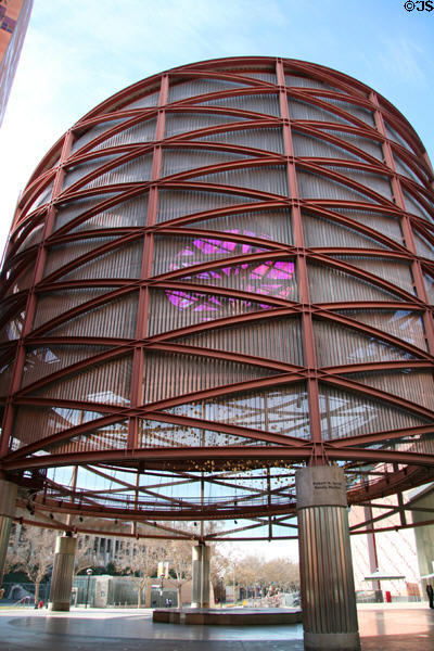 Glass & steel pavilion at entrance of California Science Center. Los Angeles, CA.
