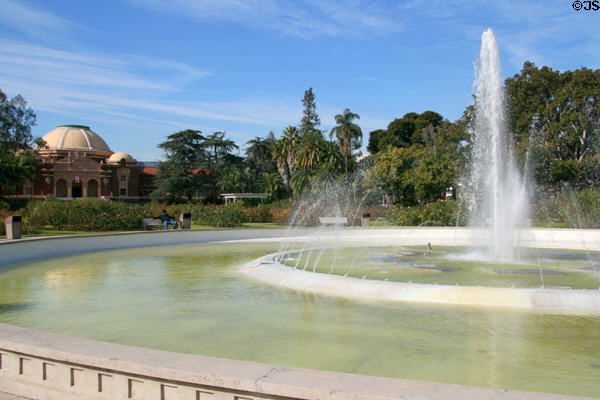 Los Angeles County Natural History Museum over rose garden of Exposition Park. Los Angeles, CA.