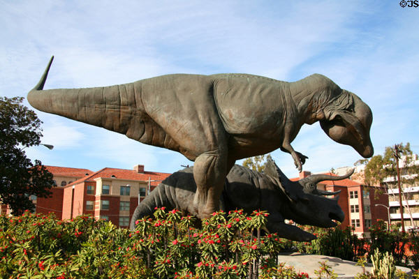 T-Rex & Triceratops statue before Los Angeles County Natural History Museum. Los Angeles, CA.
