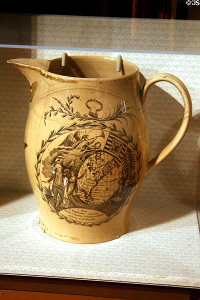 Jug celebrating 100th anniversary (c1876) of American Revolution at LA County Natural History Museum. Los Angeles, CA.