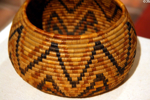 Southern California Mission Indian basket at LA County Natural History Museum. Los Angeles, CA.