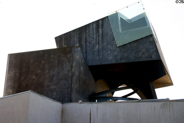 Blockhouse-like skylights of postmodern buildings. Culver City, CA.