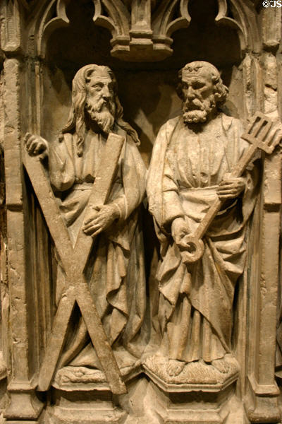 Andrew & Peter on Christ + Apostles altarpiece (1480) from Eu in Normandy at LACMA. Los Angeles, CA.