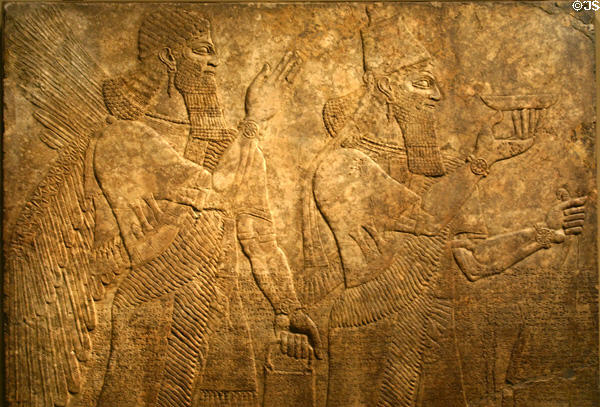 Iran: alabaster reliefs of two bearded men from palace of Assyrian king Ashurnasirpal II (883-858 BCE) at LACMA. Los Angeles, CA.
