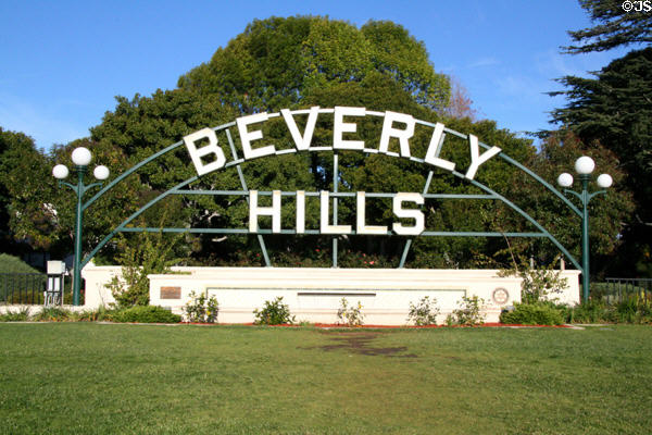 Beverly Hills Sign in Beverly Gardens Park on Santa Monica Blvd. Beverly Hills, CA.