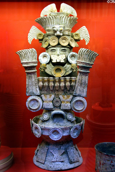 Teotihuacán ceramic censer with face of deceased person (400-650) at LACMA. Los Angeles, CA.