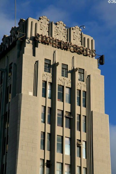 Upper story details of Wilshire Tower. Los Angeles, CA.