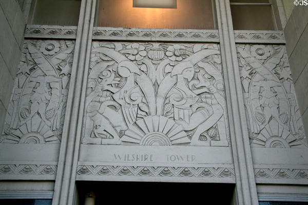 Carvings over entrance of Wilshire Tower. Los Angeles, CA.