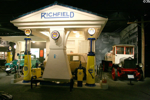 Early gas station display at Petersen Automotive Museum. Los Angeles, CA.