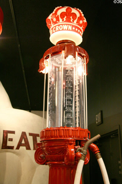 Early Crown gas pumps at Petersen Automotive Museum. Los Angeles, CA.