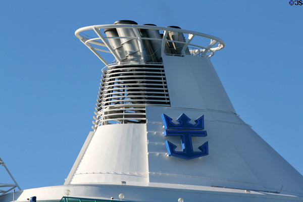 Stacks of cruise ship Vision of the Seas. San Pedro, CA.