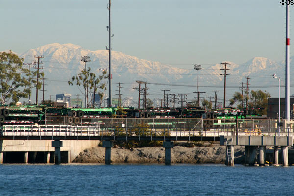 Stacks of container trailer beds in Port of Los Angeles. San Pedro, CA.