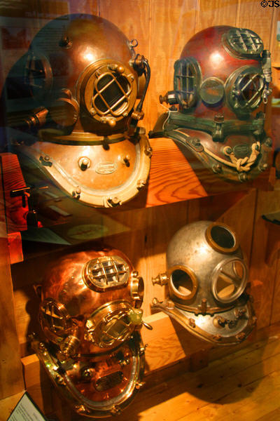 Collection of diving helmets at LA Maritime Museum. San Pedro, CA.