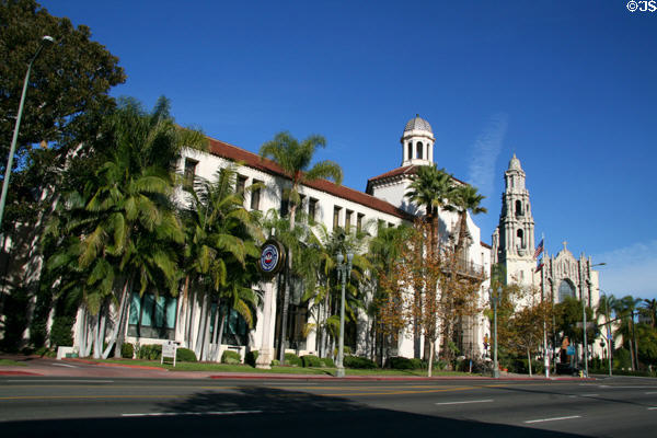 Automobile Club of Southern California (1921-3) (2601 S. Figueroa St. at Adams Blvd.). Los Angeles, CA. Style: Spanish Colonial Revival. Architect: Sumner P. Hunt of Hunt & Burns.