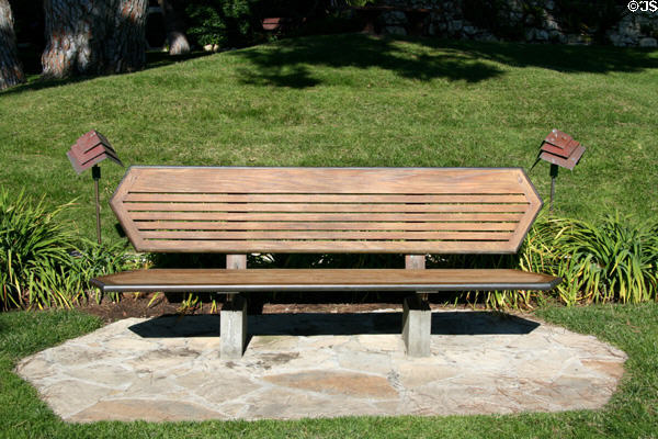 Lloyd Wright style benches & garden lamps of Wayfarers Chapel. Rancho Palos Verdes, CA.