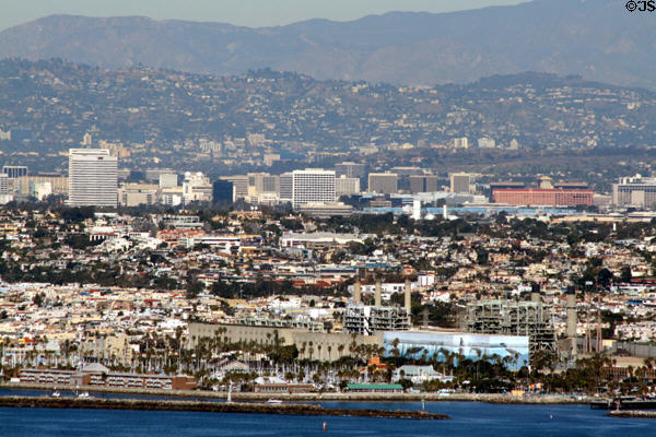 Century Blvd. highrises above Redondo Beach harbor Rancho Palos Verdes. Los Angeles, CA.