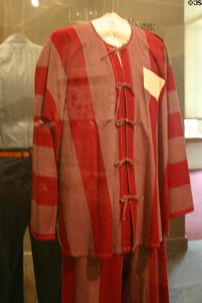 North Vietnamese Prison uniform worn by American prisoners who Nixon had repatriated to USA at Nixon Library. Yorba Linda, CA.