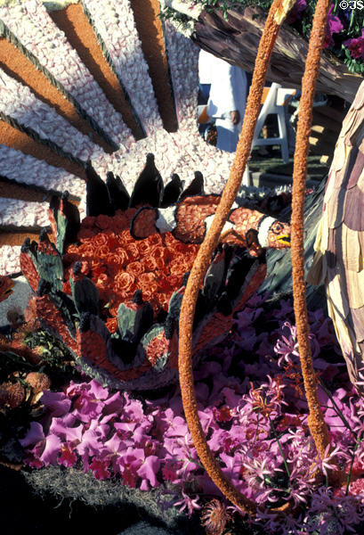 Fish in flowers detail of Rose Parade float. Pasadena, CA.