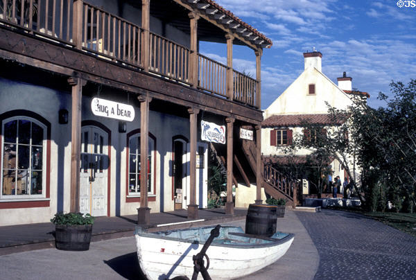 Seaport Village designed to replicate historic mix of Victorian, Mexican & early California buildings in a pedestrian-oriented theme shopping center. San Diego, CA.